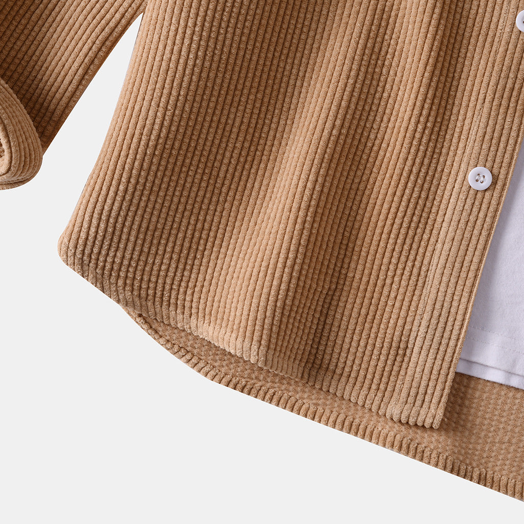 Solid Striped Corduroy Button Down Shirt