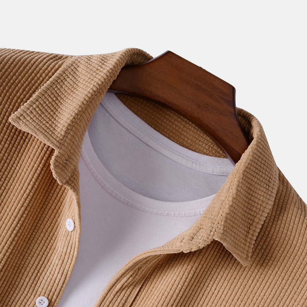 Solid Striped Corduroy Button Down Shirt