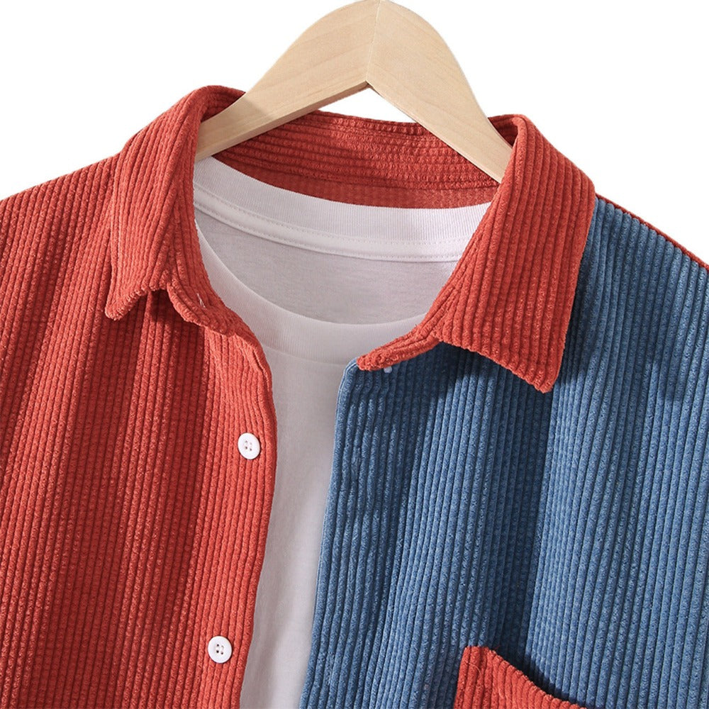 Color Block Corduroy Button Down Shirt