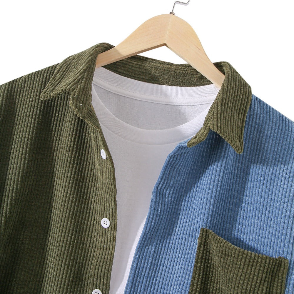 Color Block Corduroy Button Down Shirt