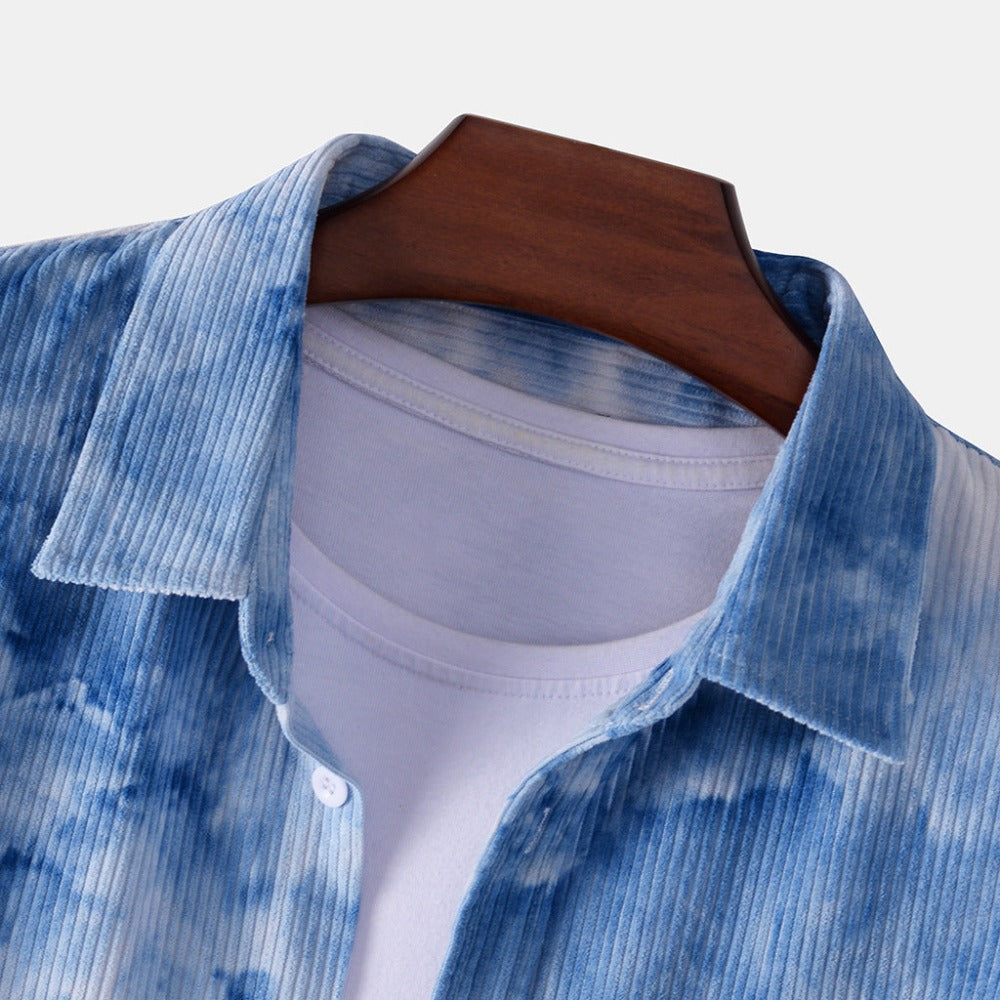 Blue Tie-Dye Corduroy Button Down Shirt