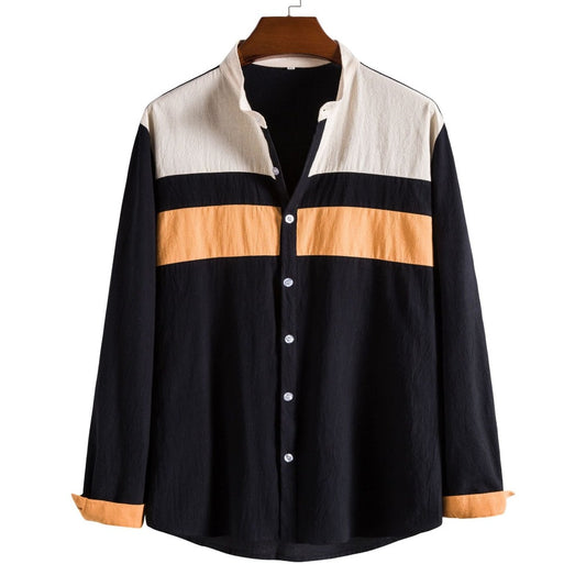 Orange Black Patchwork Full Sleeve Shirt