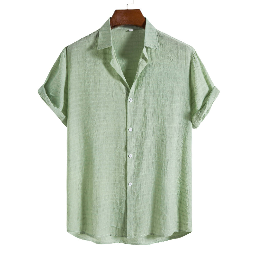 Solid Color Checkered Short-Sleeved Shirt