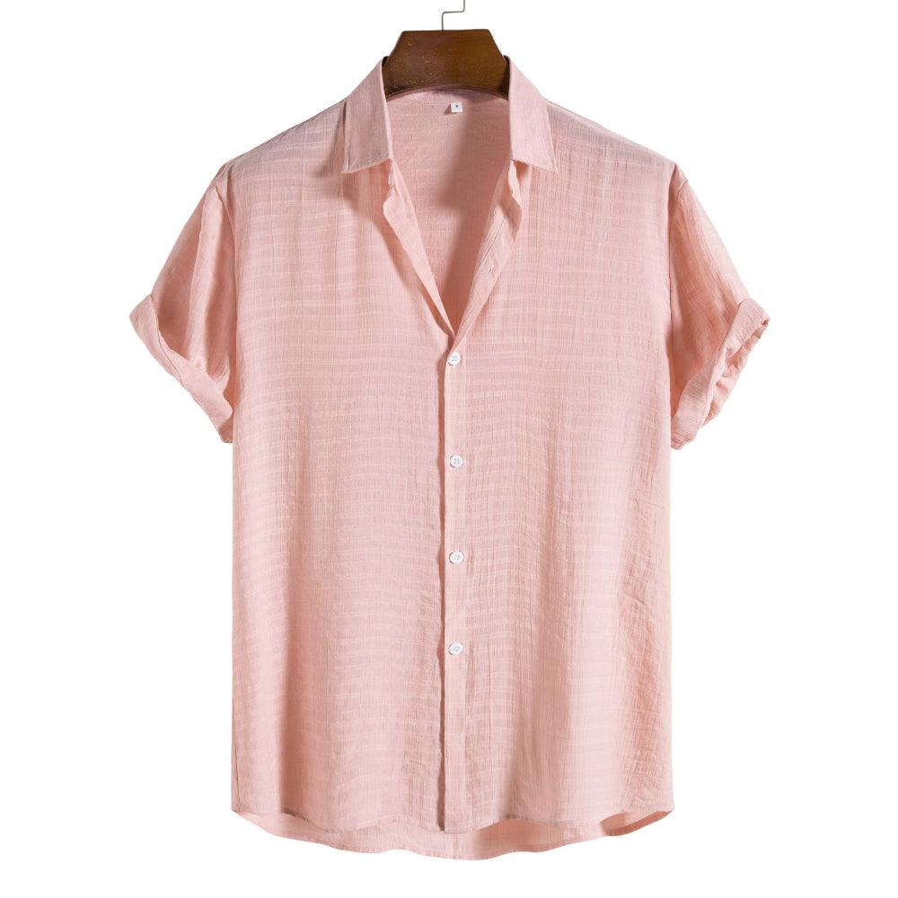 Solid Color Checkered Short-Sleeved Shirt