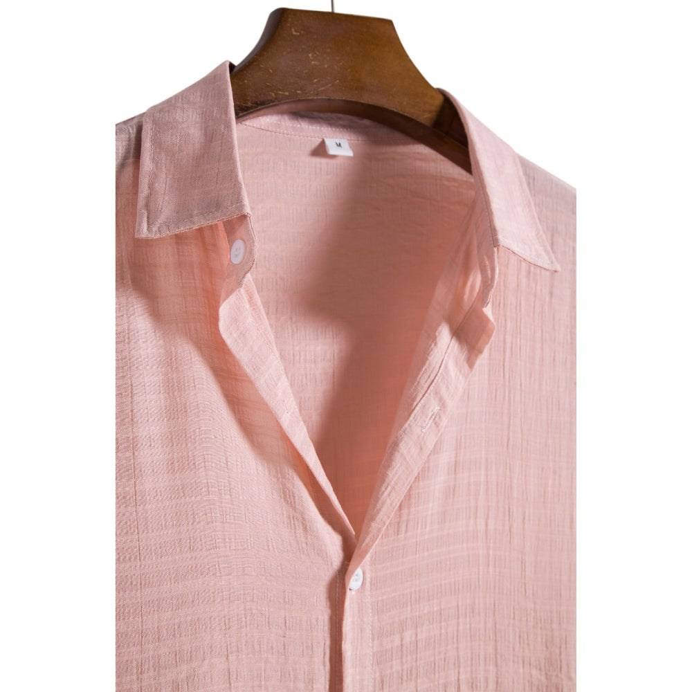 Solid Color Checkered Short-Sleeved Shirt
