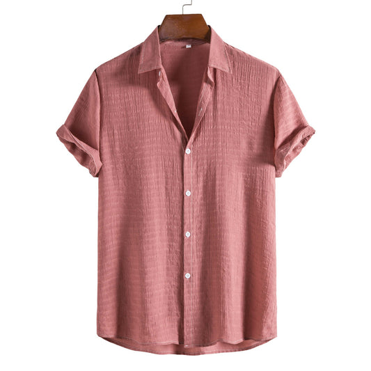 Solid Color Checkered Short-Sleeved Shirt for Men