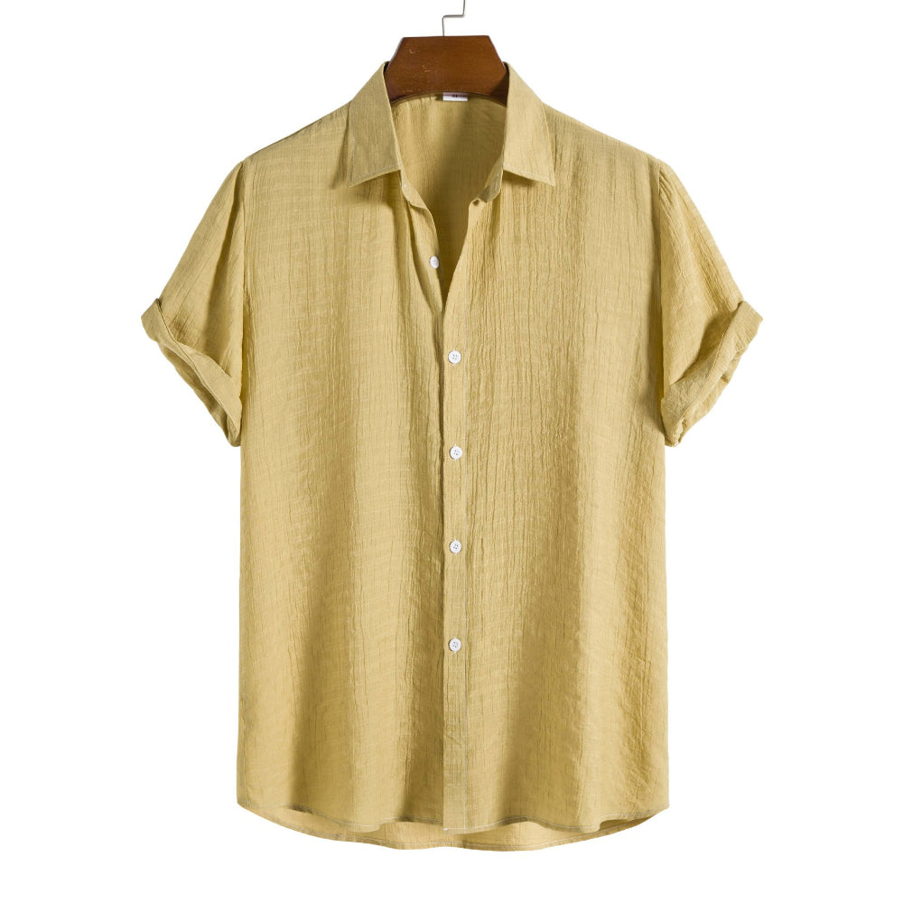 Solid Color Checkered Short-Sleeved Shirt for Men