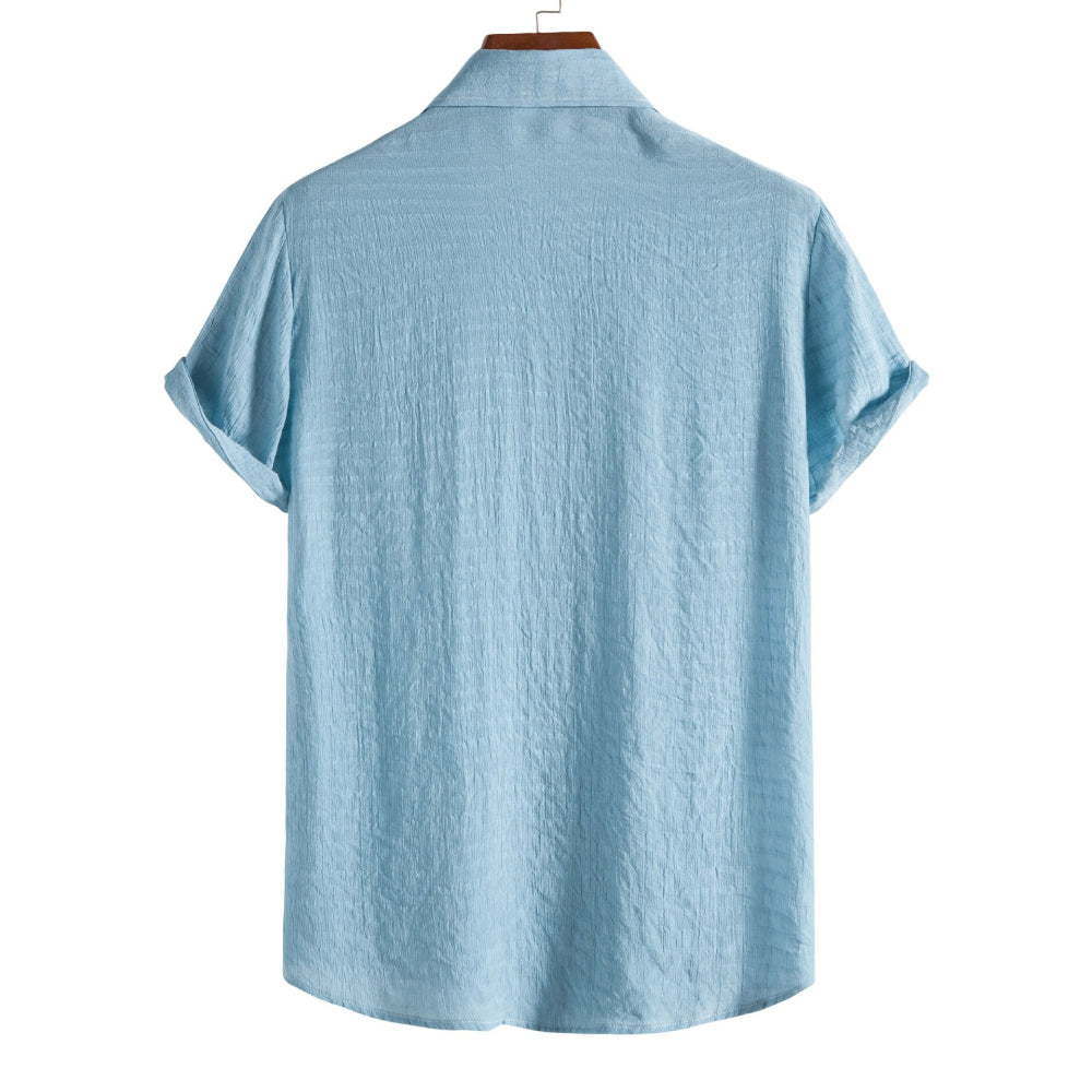 Solid Color Checkered Short-Sleeved Shirt for Men