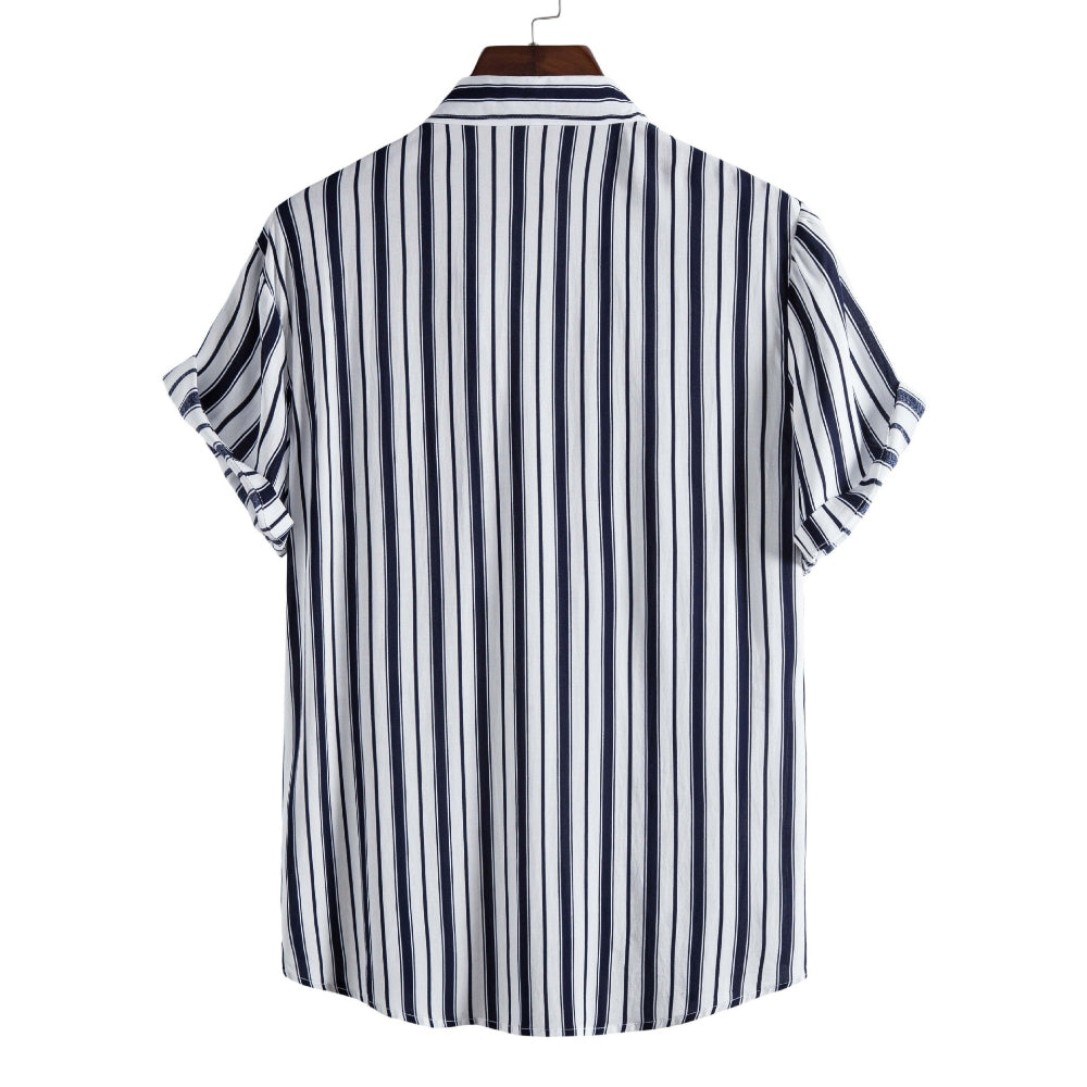 Short Sleeve Striped Shirt With Lapel Collar