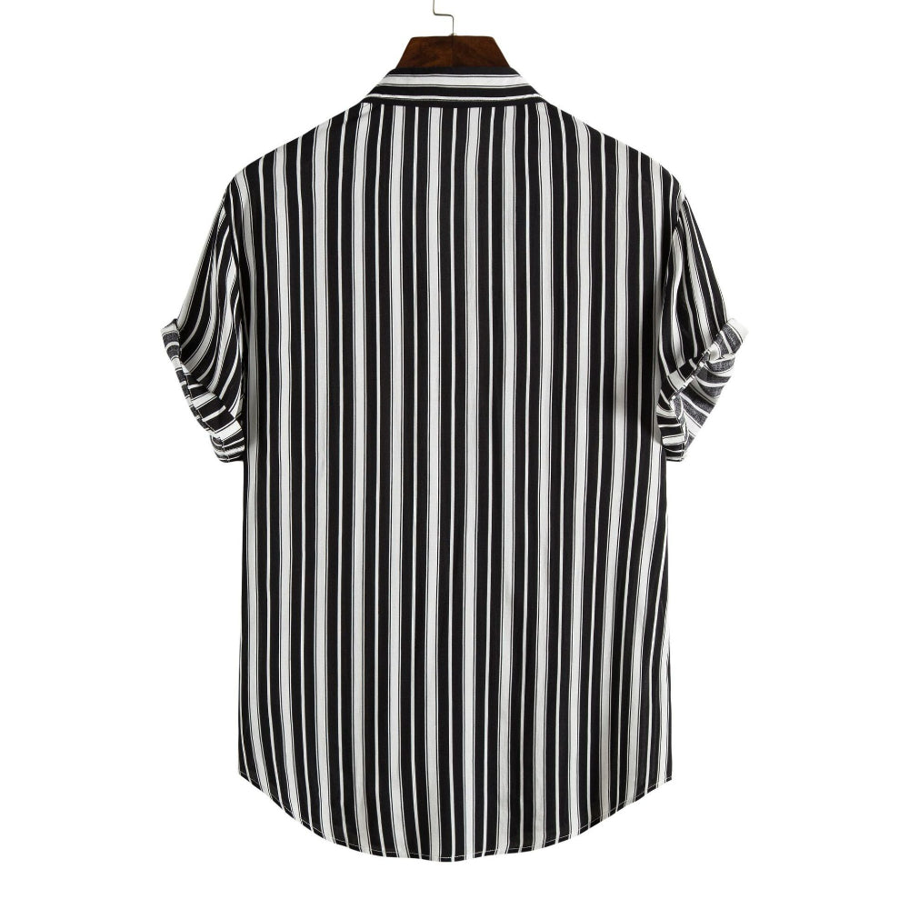 Short Sleeve Striped Shirt With Lapel Collar