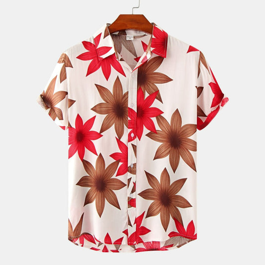 S110 Men's Floral Printed Short-Sleeved Shirt