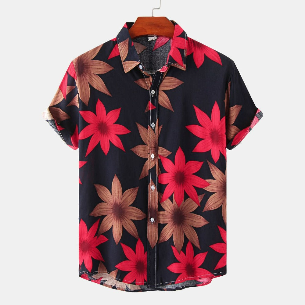 S110 Men's Floral Printed Short-Sleeved Shirt