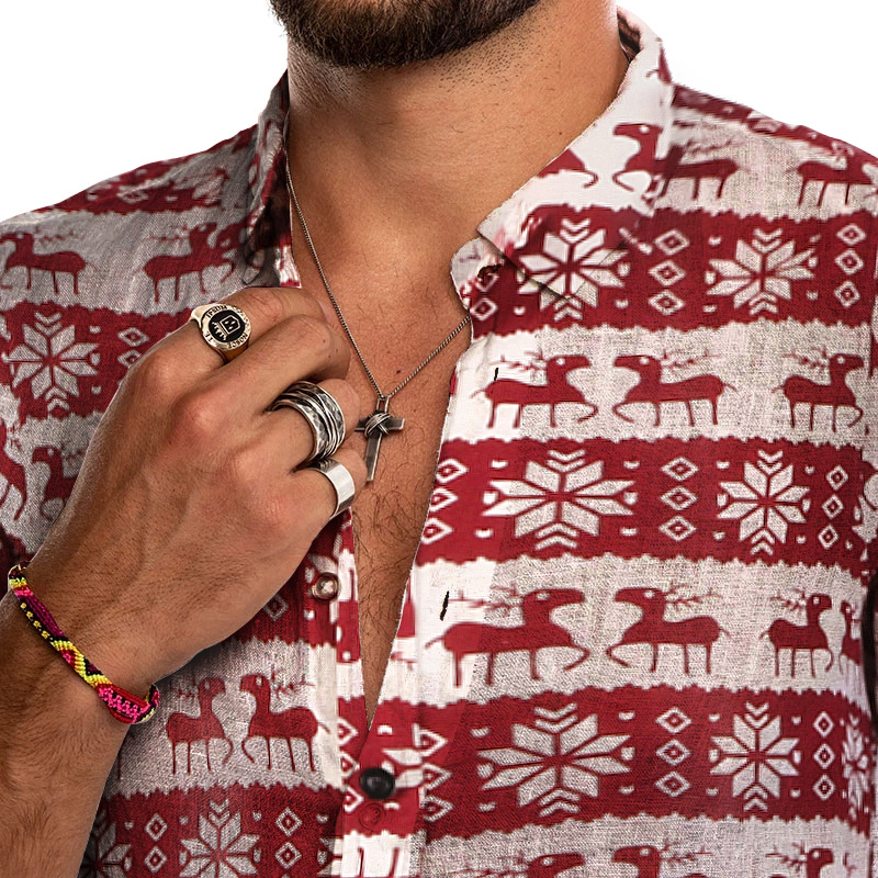 Holiday print casual long sleeve shirt