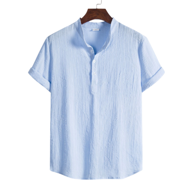 Blue Cotton And Linen T-Shirt