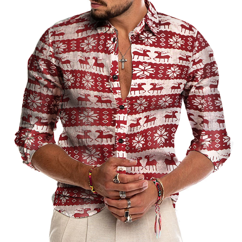 Holiday print casual long sleeve shirt