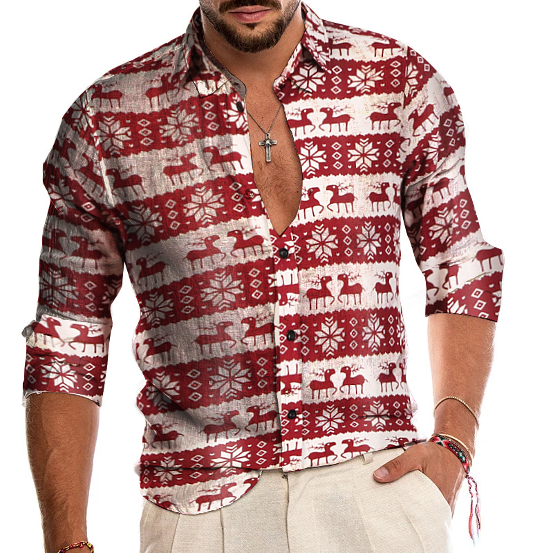 Holiday print casual long sleeve shirt