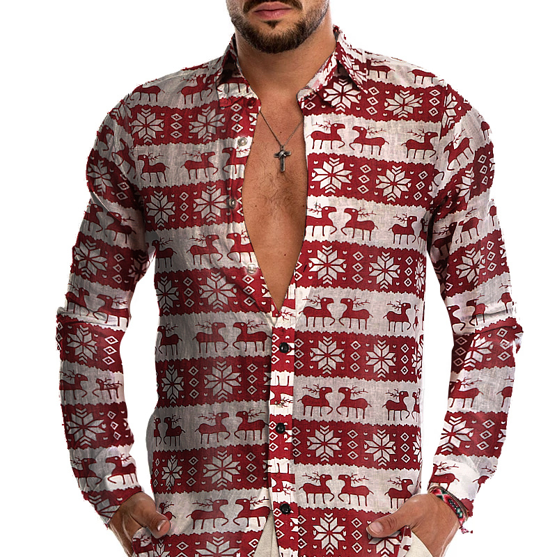 Holiday print casual long sleeve shirt