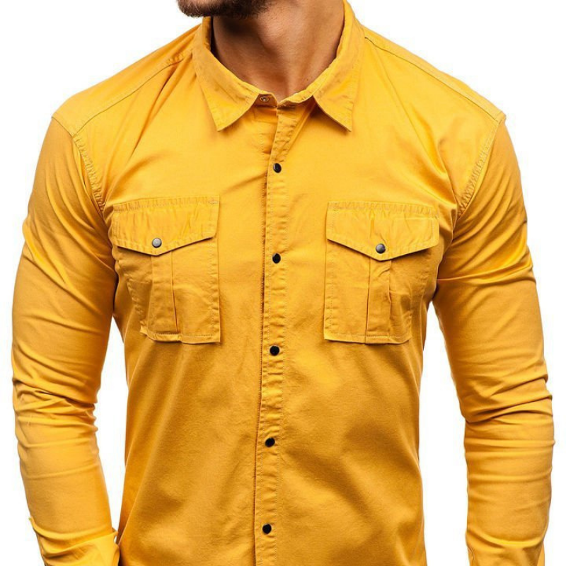 Men's dual-pocket cotton long sleeve shirt
