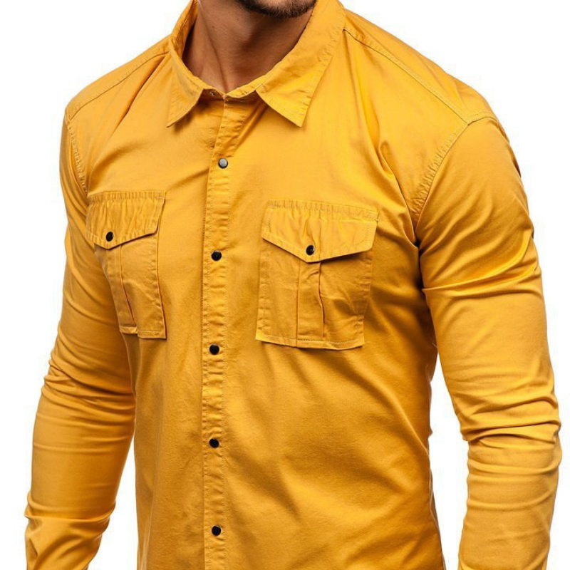 Men's dual-pocket cotton long sleeve shirt