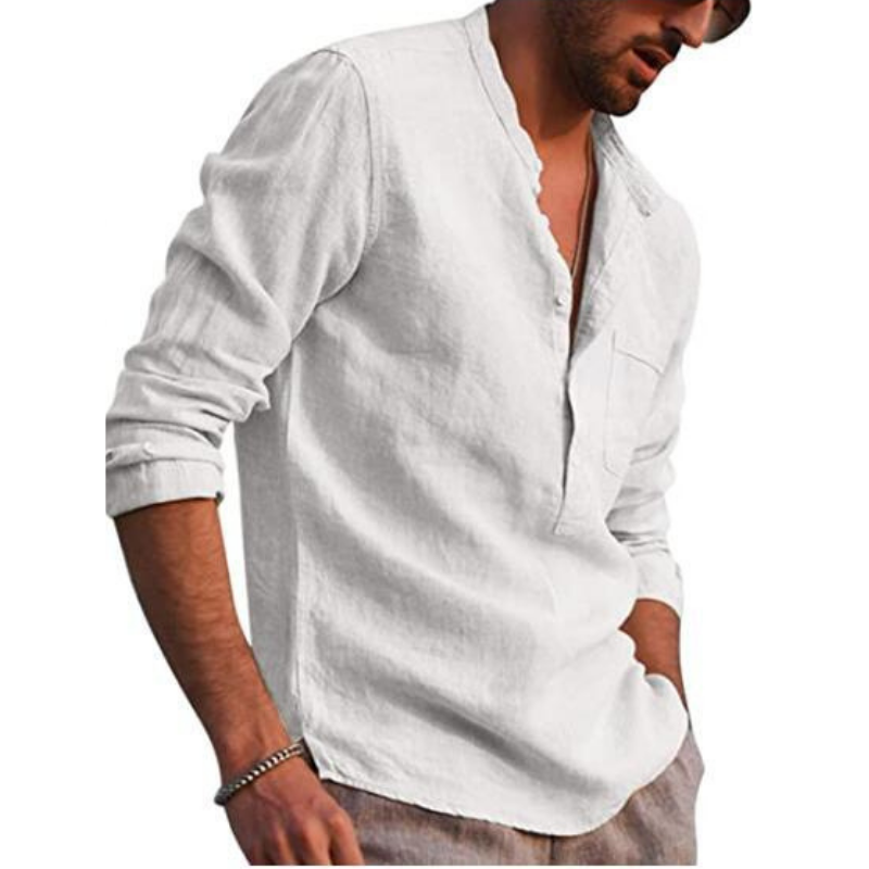 S41 Long Sleeve V Neck Casual Beach Linen Shirt