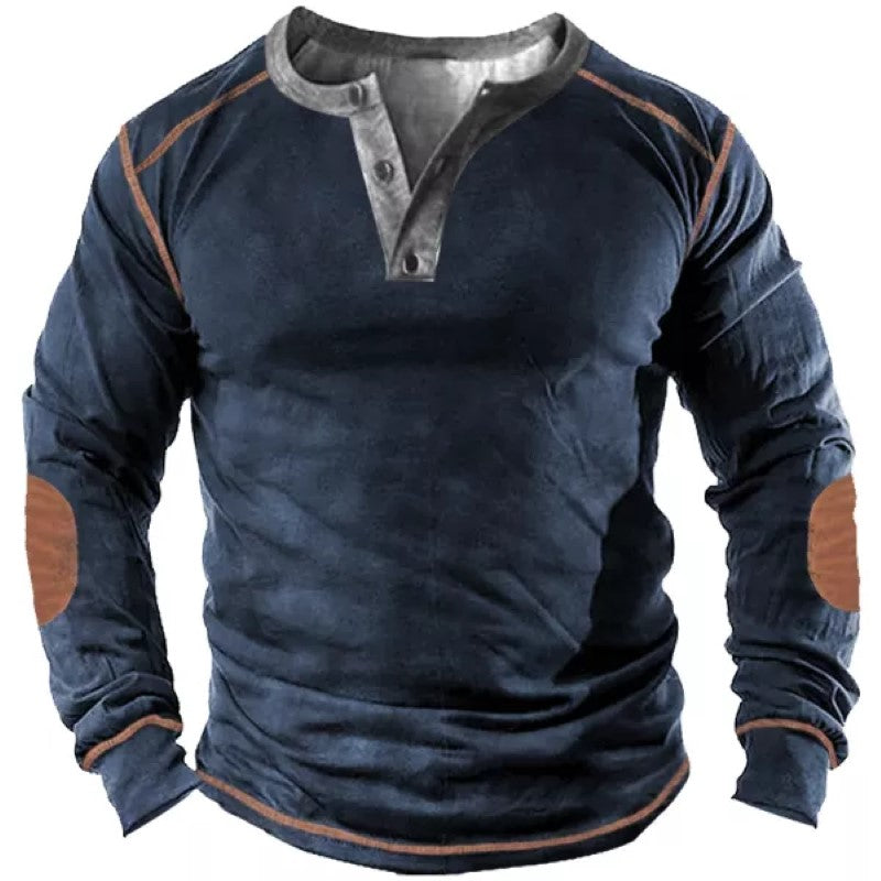 Men's Retro Tactical Henley Long Sleeve Shirt