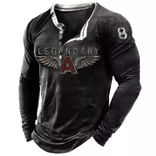 Men's Retro Casual Long Sleeve Henley T-Shirt