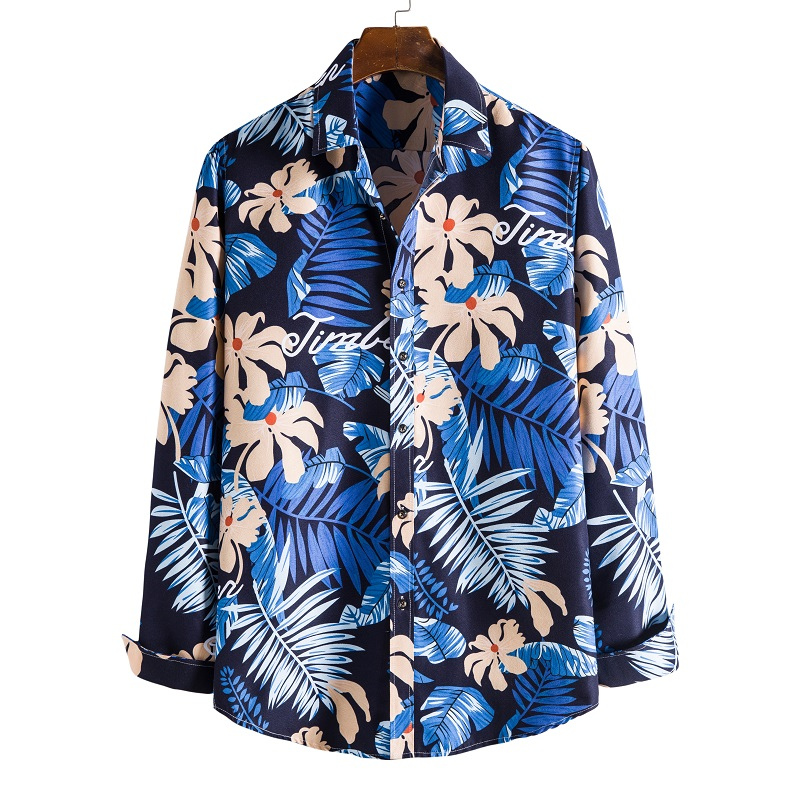 Tropical plants printed long sleeve shirt