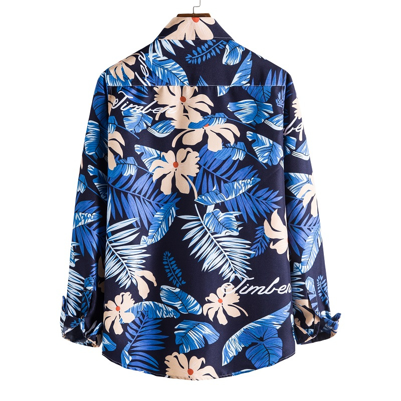 Tropical plants printed long sleeve shirt