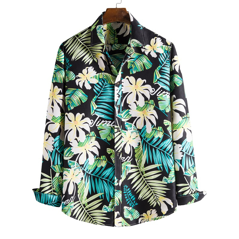 Tropical plants printed long sleeve shirt