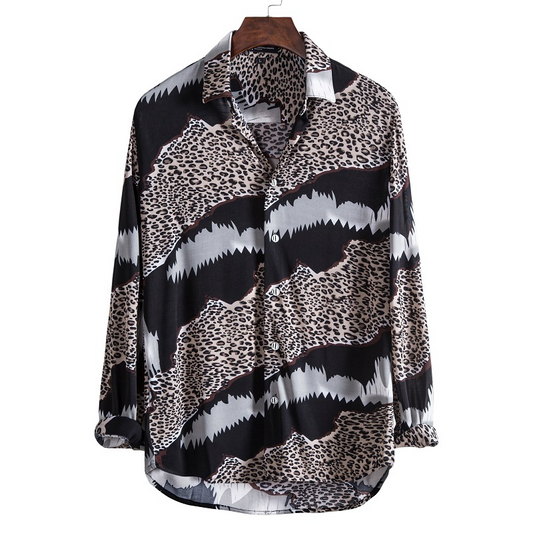 Leopard patch graffiti print long sleeve shirt