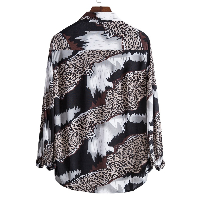 Leopard patch graffiti print long sleeve shirt