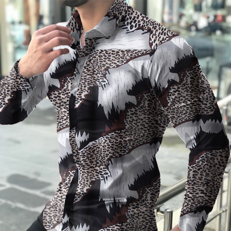 Leopard patch graffiti print long sleeve shirt