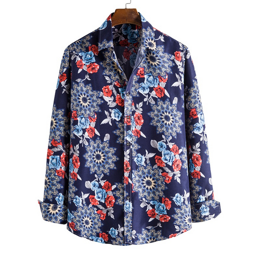 Casual rose and shapes printed long sleeve shirt