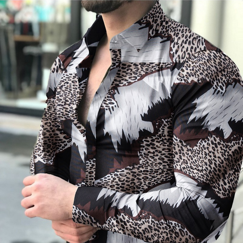 Leopard patch graffiti print long sleeve shirt