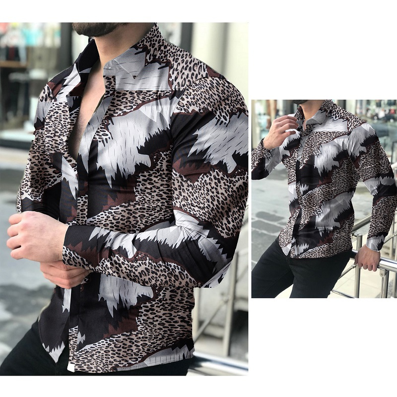 Leopard patch graffiti print long sleeve shirt