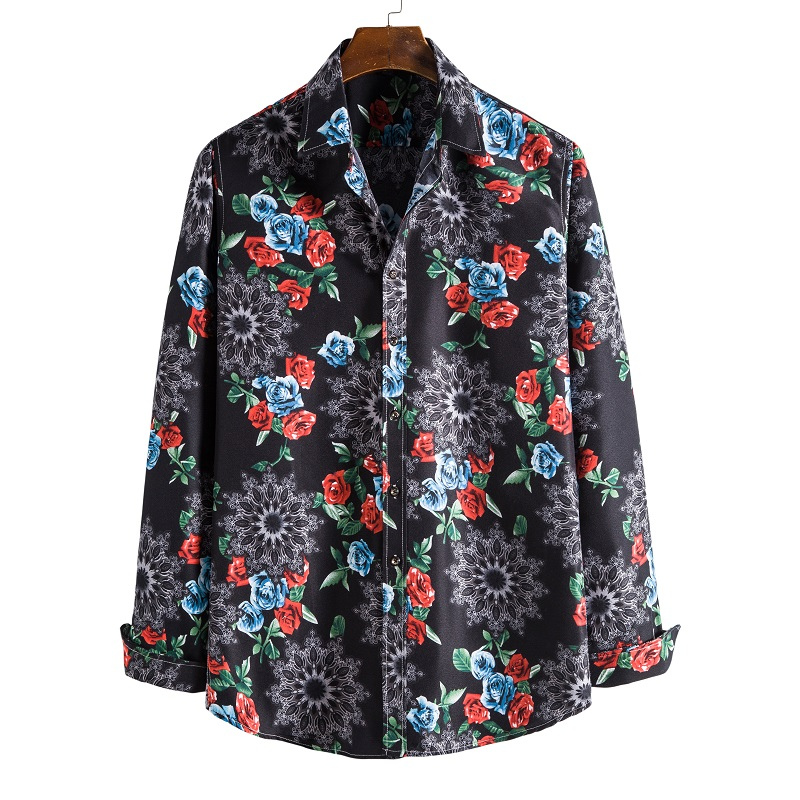 Casual rose and shapes printed long sleeve shirt