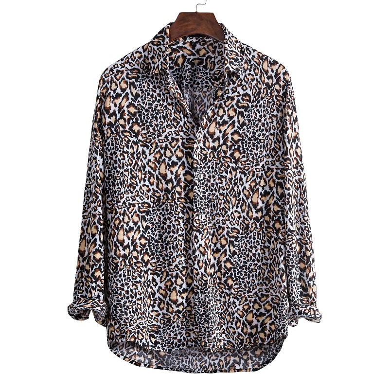 Men's causal leopard printed long sleeve shirt