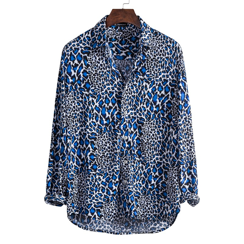 Men's causal leopard printed long sleeve shirt