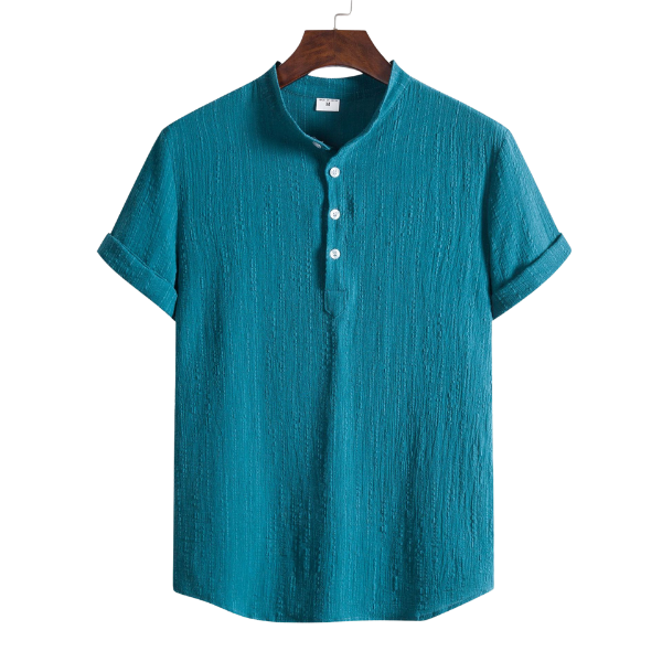 Lake Blue Cotton And Linen T-Shirt