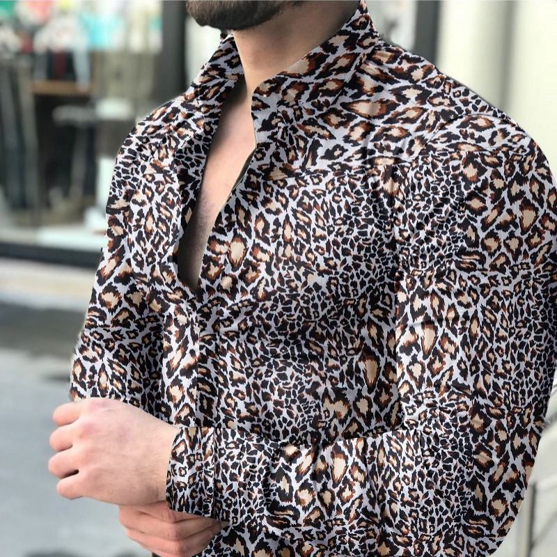 Men's causal leopard printed long sleeve shirt