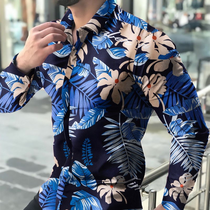 Tropical plants printed long sleeve shirt