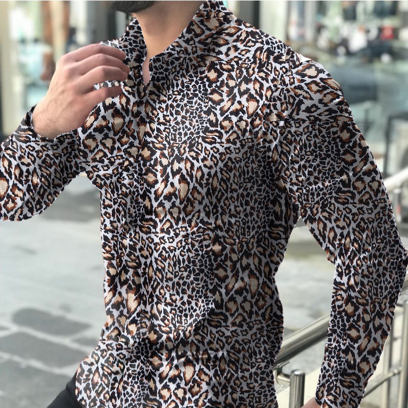 Men's causal leopard printed long sleeve shirt