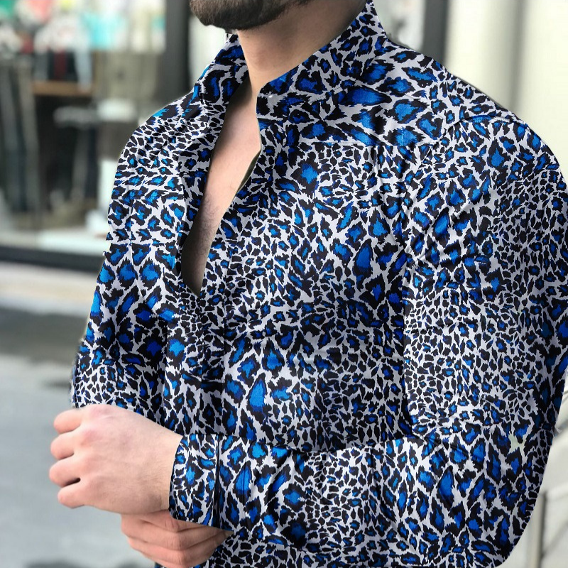 Men's causal leopard printed long sleeve shirt