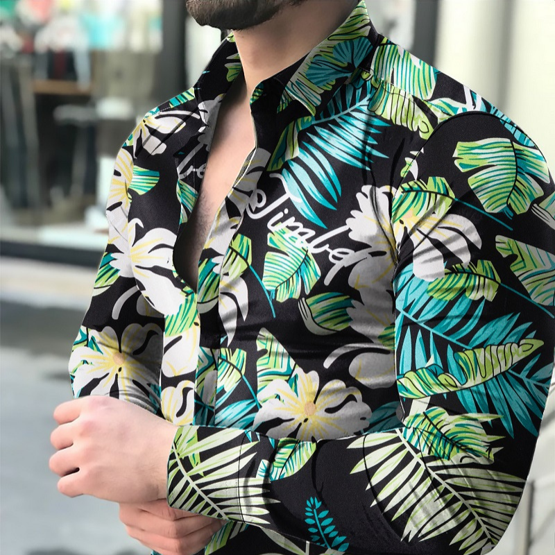 Tropical plants printed long sleeve shirt