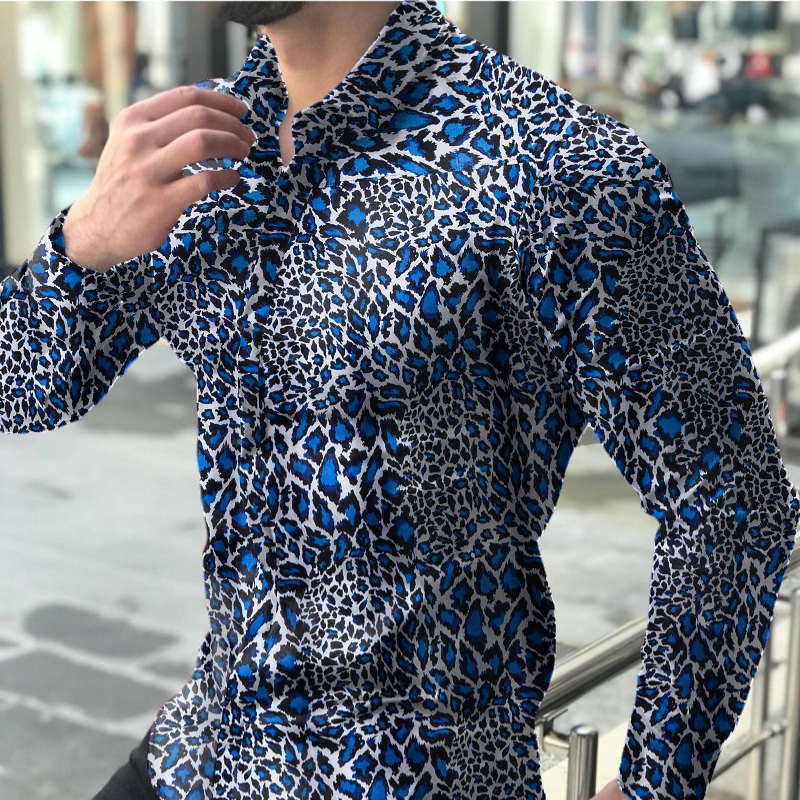 Men's causal leopard printed long sleeve shirt
