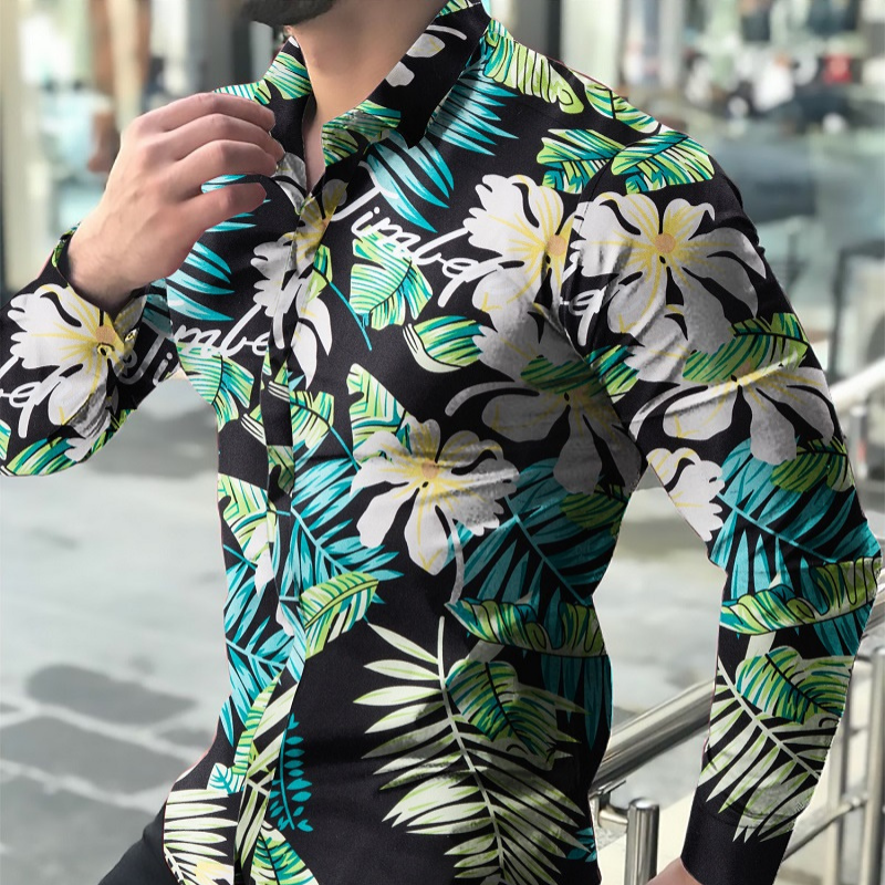 Tropical plants printed long sleeve shirt