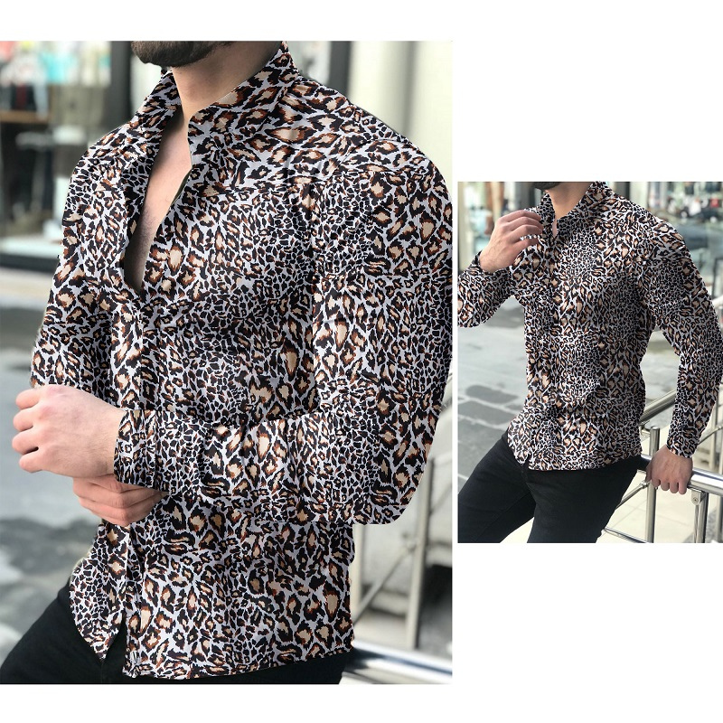 Men's causal leopard printed long sleeve shirt