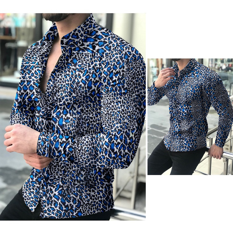 Men's causal leopard printed long sleeve shirt