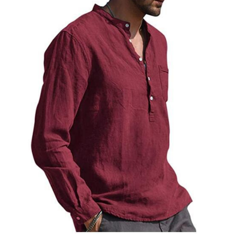 S41 Long Sleeve V Neck Casual Beach Linen Shirt
