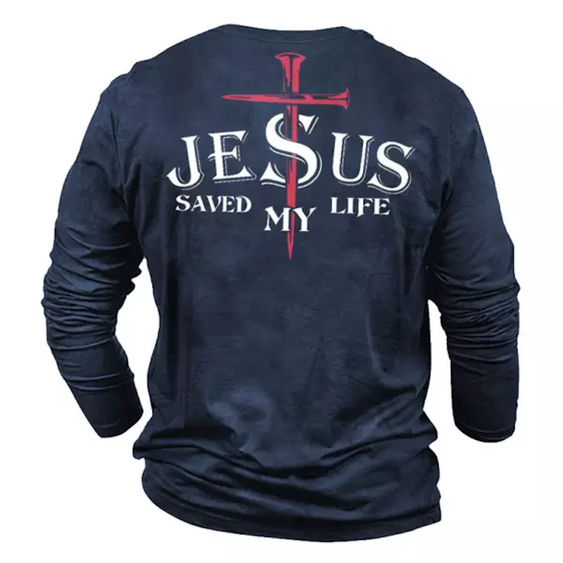 Men's Comfortable Jesus Saved My Life Printed Cotton T-Shirt